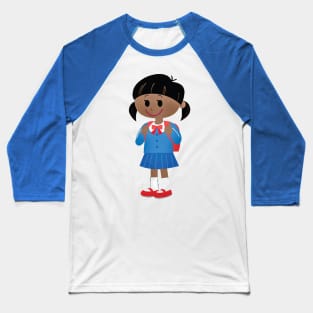 School Girl in Cute Blue Uniform Baseball T-Shirt